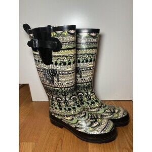 Sakroots Rain Boots Womens Size 7 Multicolor Geometric Knee High Waterproof